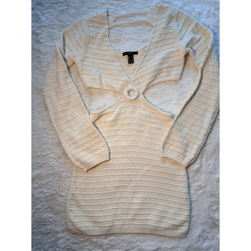 Forever 21 Cream Distressed Knit Midi Dress Crochet cutout